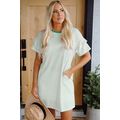 Green Stripe Ruffled Short Sleeve Crew Neck T S...