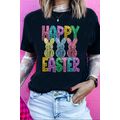 Black Glittering Bunny HAPPY EASTER Graphic T S...