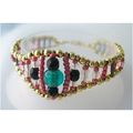 Bracelet #023 gold plate & multi color glass be...