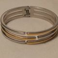Duo Tone Silver Gold Cuff Bangle Bracelet Bar S...