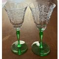2 - Fostoria Green Stemmed Wine Glass Vintage #400