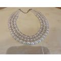 3 Strand Faux Pearl & Silver Metal Costume Jewe...