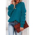 Blue-3 Hollow-out Puffy Sleeve Knit Sweater