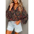 Black Strawberry Aesthetic Floral Puff Sleeve S...