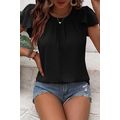 Black Flounce Sleeve Pleated Textured Blouse