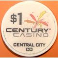 Century. $1 Casino Chip. Central City, CO. Y25.