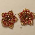 Flower Star Earrings Red and Gold Beaded Flower...