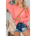 Apricot Pink Oversized Floral Jacquard V Neck L...
