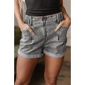 Gray Zipped Light Wash Cuffed Edge Denim Shorts