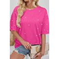 Bright Pink Pearl Beaded Drop Shoulder Crewneck...