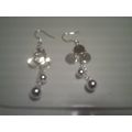 Earrings dangle bead and disc silver