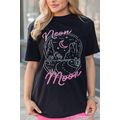 Black neon moon Letter Graphic Short Sleeve Top