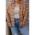 Brown Plaid Print Flap Pocket Buttoned Plus Siz...
