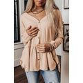 Jet Stream Solid Ruffled Buttoned V Neck Shirt