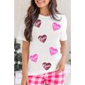 White mama Heart Shape Sequin Patched Crew Neck...