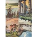 Naples 4x Italian Oilette Vintage Painting Post...
