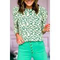 Blackish Green Leopard Print Mock Neck Puff Sle...