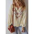 Apricot Paisley Floral Embroidered Notch V Neck...
