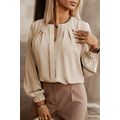 Khaki Crew Neck Gathered Stretch Cuff Shirt