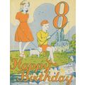 Happy 8th Birthday Antique Fishing Greetings Card