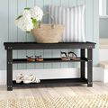 Black Wooden 2-Shelf Shoe Rack Storage Bench fo...