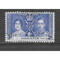 GIBRALTAR 1937 KG6 CORONATION USED 3d BLUE sg12...