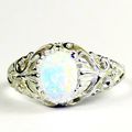 Created White Opal, 925 Sterling Silver Ring, S...