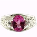 Created Pink Sapphire, 925 Sterling Silver Ring...