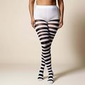 Plus Size Black & White Striped Tights 1X/2X Op...
