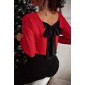 Racing Red Metallic Bowknot Open Back V Neck Top