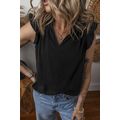 Black Ruffled Shoulder V Neck Shift Tank Top
