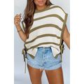 Khaki Stripe Tie Open Side Sweater Knitted Top