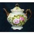 Lefton Green Heritage teapot 792 pink rose good...