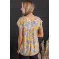 Yellow Floral Print Keyhole Back Short Sleeve B...