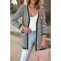 Black Stripe Long Sleeve Button up Tunic Cardigan