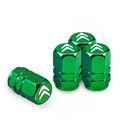4 X GREEN METAL CITROEN STYLE TYRE VALVE DUST C...