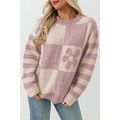 Orchid Petal Checkered Floral Print Striped Sle...