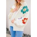 White Flower Jacquared Bubble Sleeve Open Cardigan