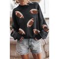 Black Rugby Print Drop Shoulder Crew Neck Sweat...