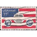 USA, airmail, Jet with globe engines, red & blu...