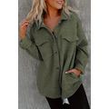 Green Retro Quilted Flap Pocket Button Shacket