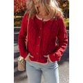 Racing Red Color Contrast Edge Cable Knit Butto...