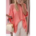 Fresh Salmon Rolled Cuffs Loose Knit Tee with S...