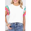 White Contrast Ricrac Floral Sleeve Top