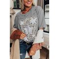 Medium Grey Stars Leopard Graphic Distressed Tee