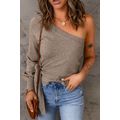 Khaki Tie Knot One Shoulder Knitted Sweater