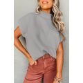 Gray Patch Pocket Ribbed Knit Short Sleeve Sweater