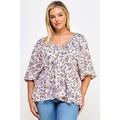 Women's Floral V-neck Babydoll Balloon Sleeve Top