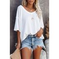 White Waffle Knit Drop Shoulder Loose Top
