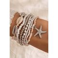 White 7pcs Starfish Seashell Beaded Bracelet Set